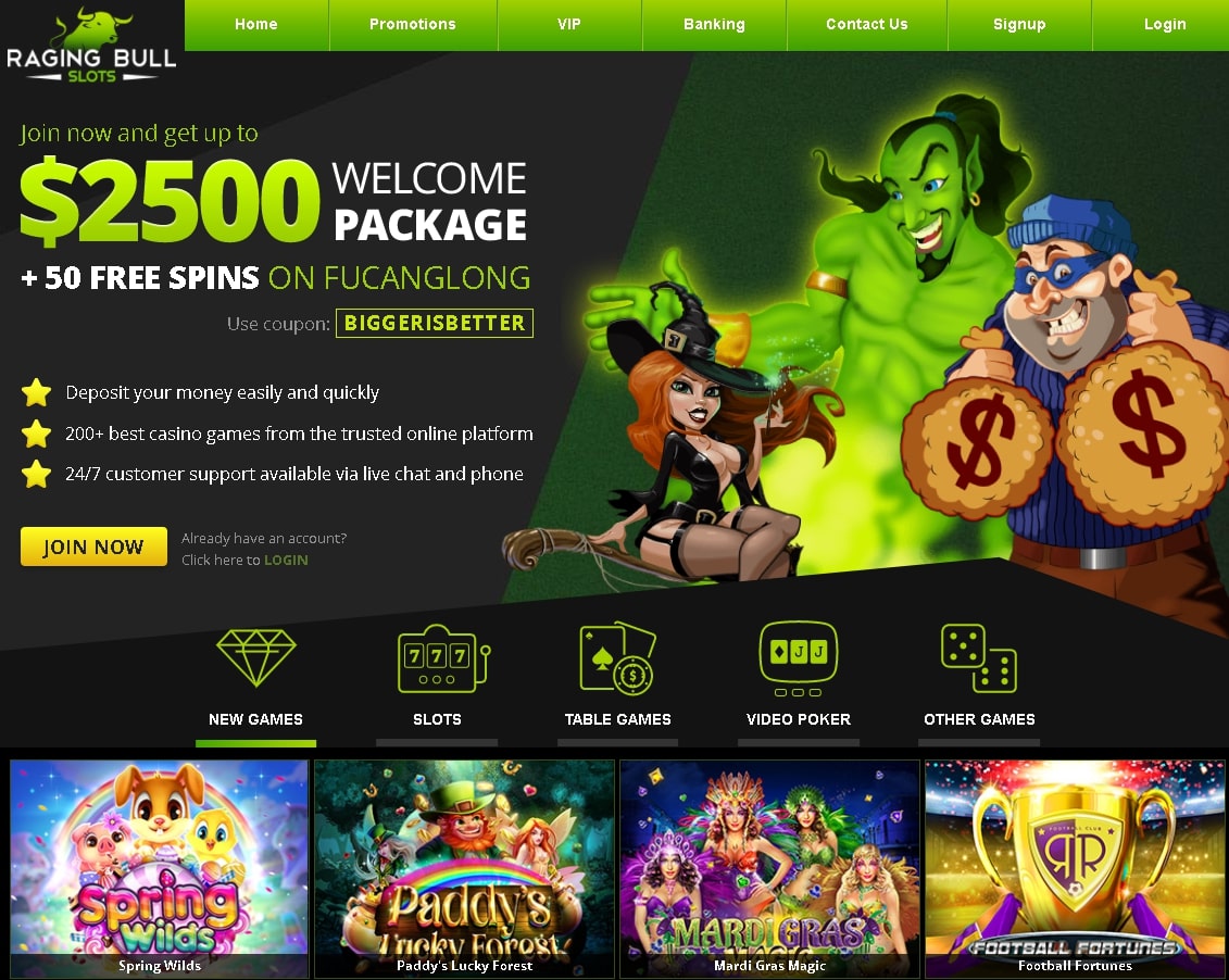 Raging Bull Casino Homepage