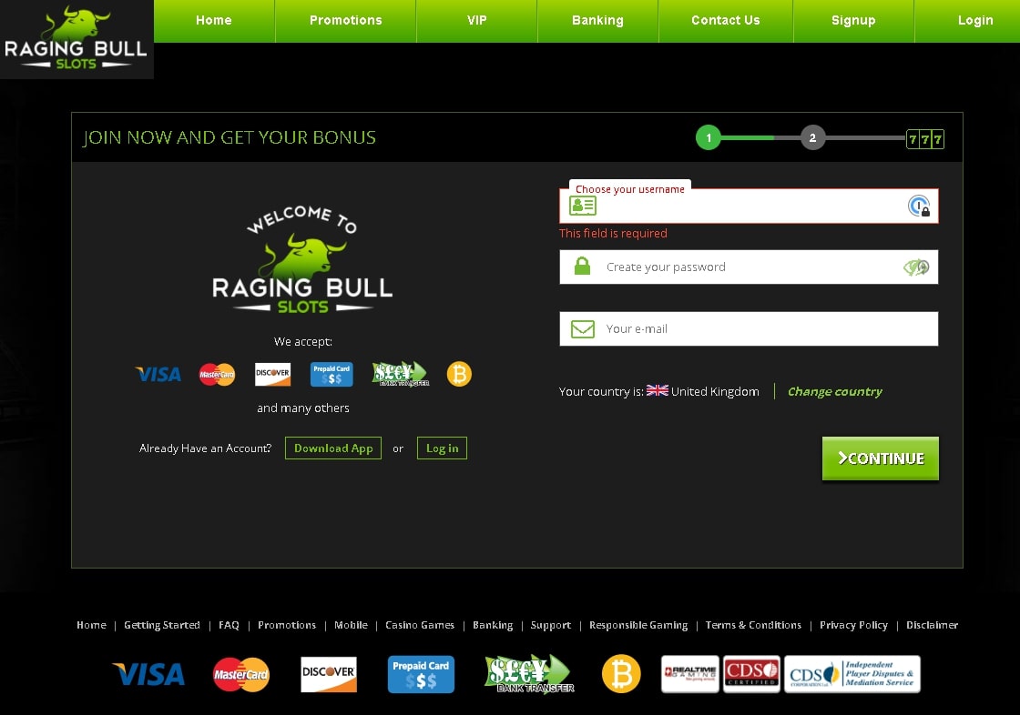 raging bull online casino login