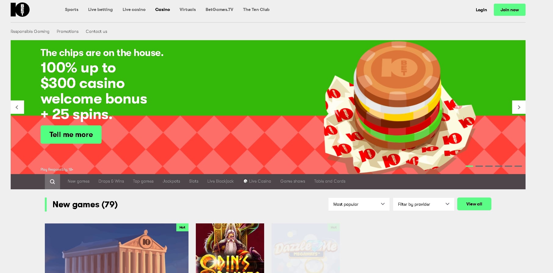 10Bet Casino Homepage