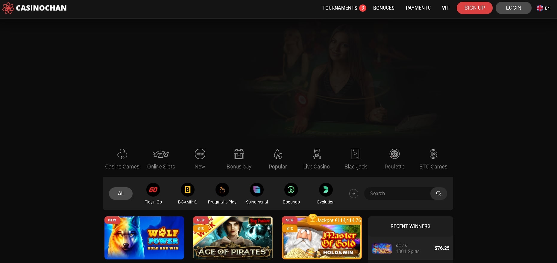 CasinoChan Casino Homepage