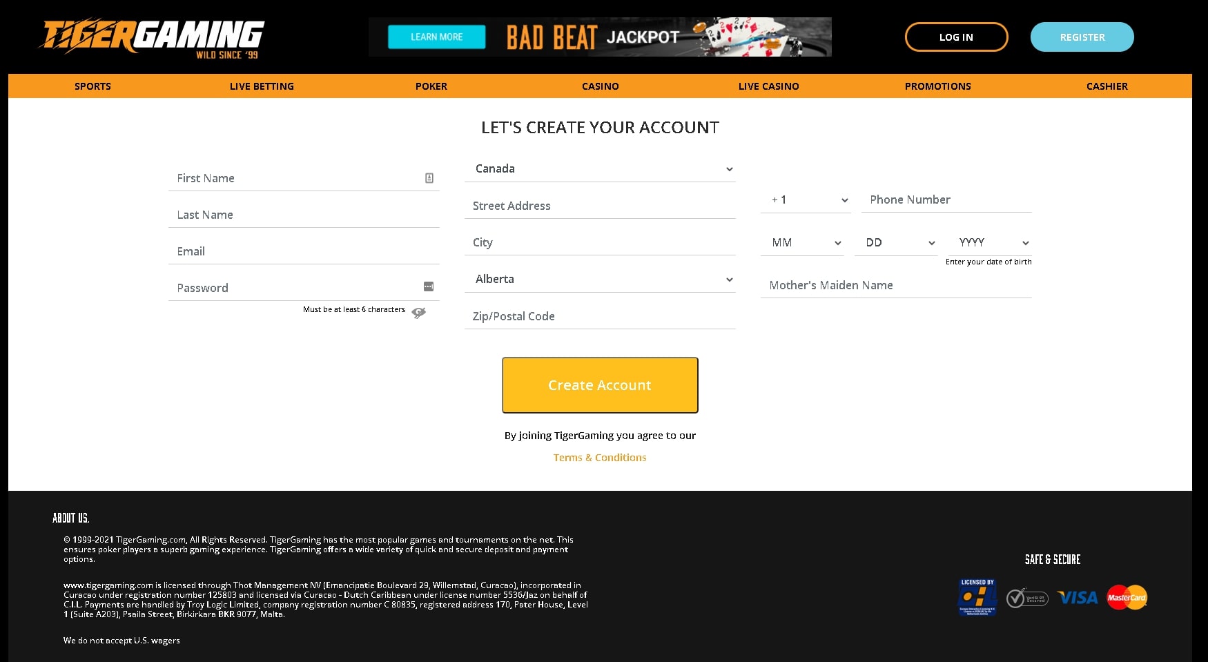 Tiger Gaming Canada Registration